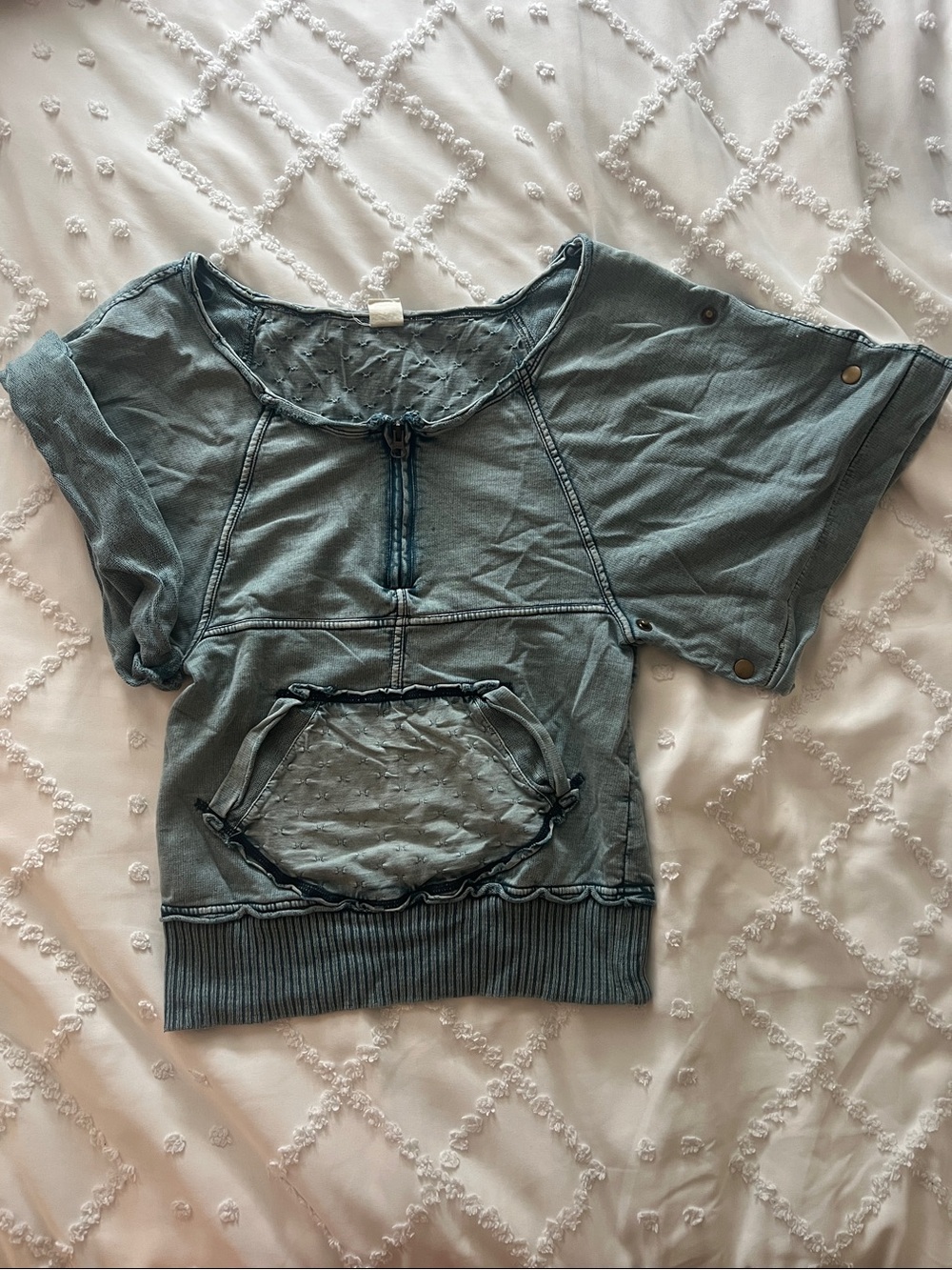 Free People Washed Teal Short Sleeve Pullover